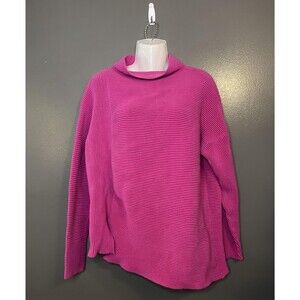 French Connection Sweater Womens Large Pink Ribbed Mock Neck Cotton Pullover